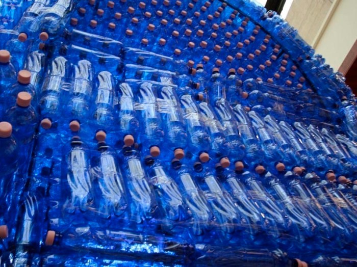 Giant chair made with PET water bottles, Budapest, Gyula Varnai, Hungarian contemporary art and design