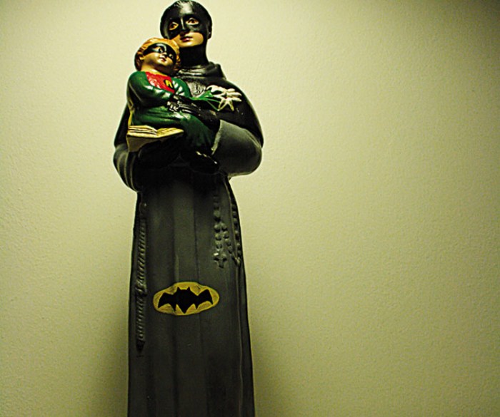 Hagiographies, Batman and Robin as Saints, Igor Scalisi Palminteri, contemporary Italian art, Superhero art