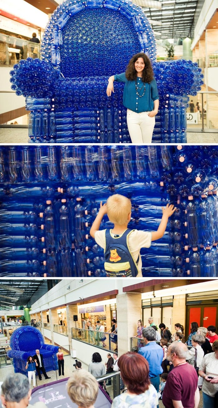 Giant chair made with PET water bottles, Budapest, Gyula Varnai, Hungarian contemporary art and design