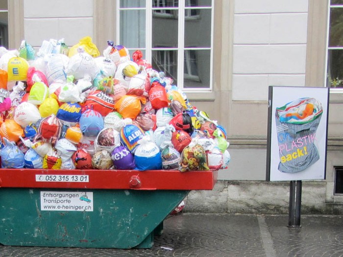 Plastic bag exhibit at the Gewerbemuseum in Switzerland, cool art installations, paintings, product design all made with plastic bags