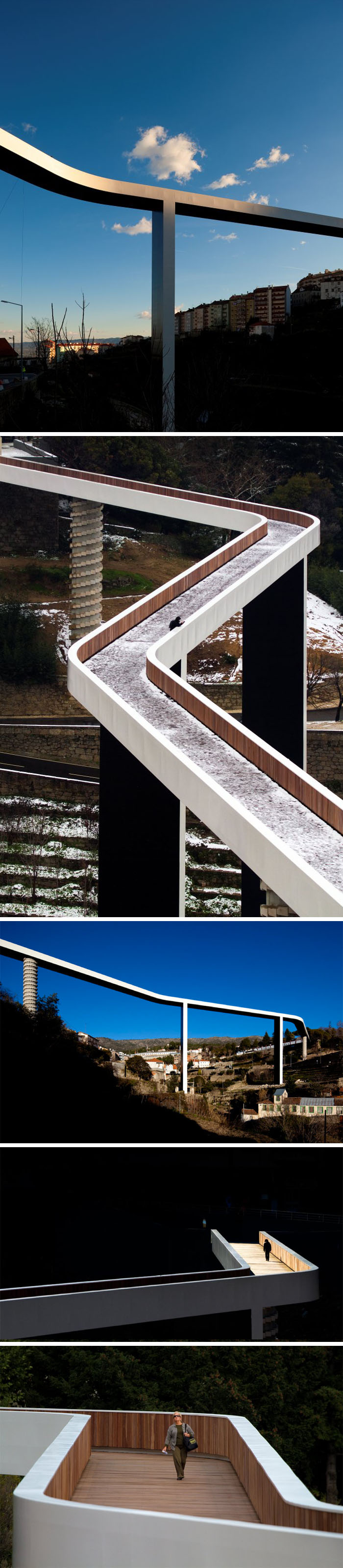 Sleek pedestrian bridge in Coviha Portugal by JLCG Arquitectos, contemporary architecture, bridge design