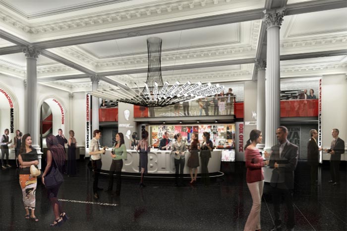 Multimedia sculpture, Chandelier of text from Shakespeare Plays, Public Theater, NYC, Ben Rubin