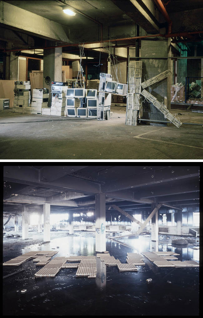 Typography installation, Large Type, Church, Rave,Typography created from objects in abandoned space, Large Letters