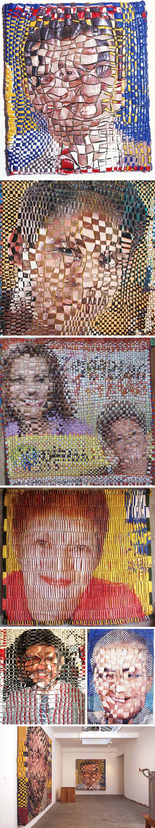 Vinyl campaign posters woven together to create an interesting effect, Jarbas Lopes, Brazilian art