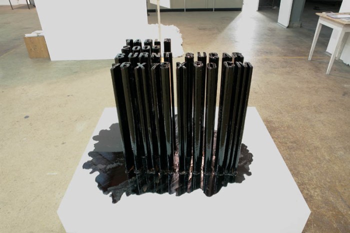 Typography, cool sculptures made of burnt sugar that melt, Jonas Etter, contemporary Swiss art