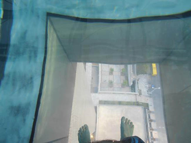 cool pool with glass bottom in Shanghai Holiday Inn, cantilevered pool