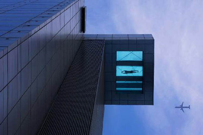 cool pool with glass bottom in Shanghai Holiday Inn, cantilevered pool