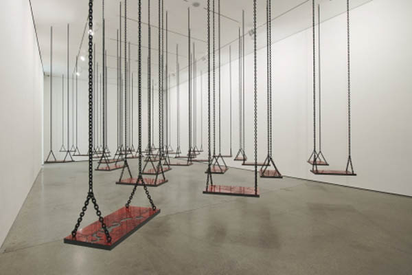 Contemporary Palestinian/Lebanese art, Mona Hatoum, cool installations, swings, maps