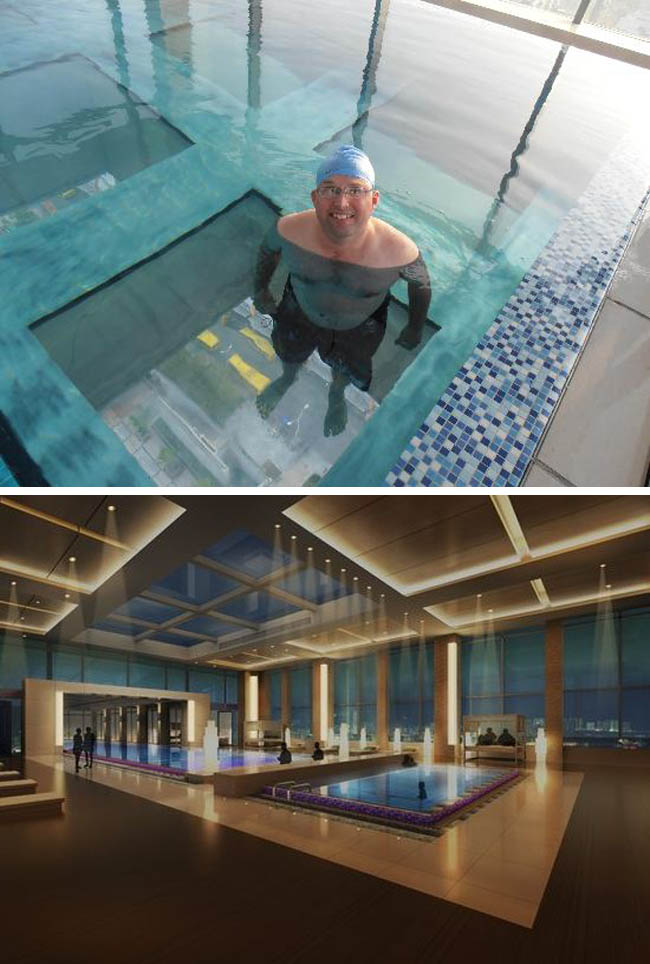 cool pool with glass bottom in Shanghai Holiday Inn, cantilevered pool