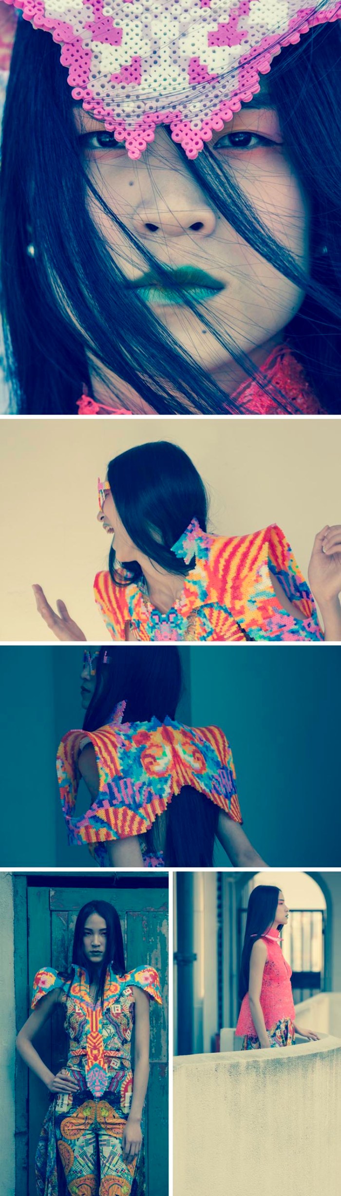 Fashion and costume design using melted Perler beads by Sabine Ducasse. Melting Pot, cool costume design