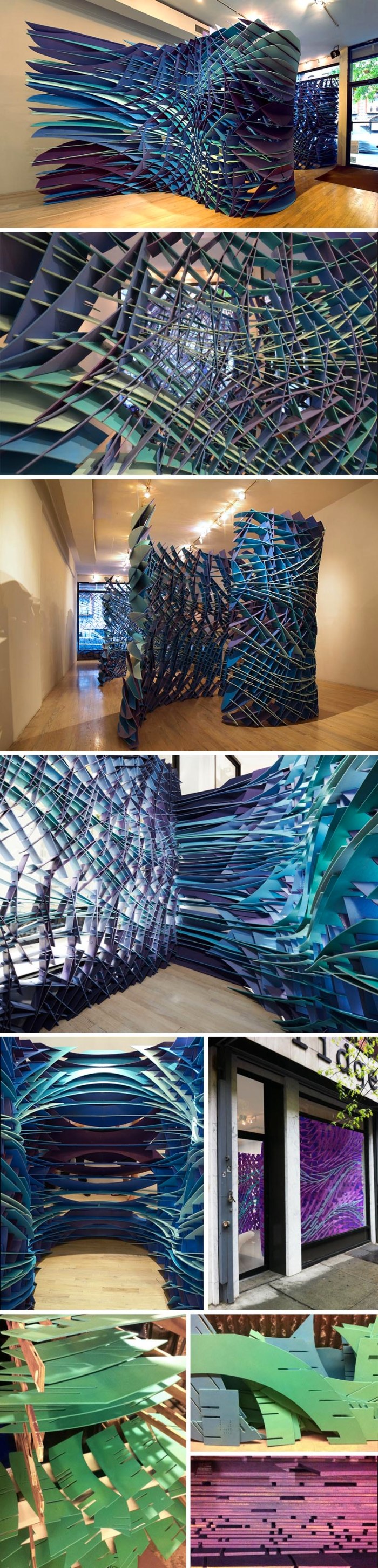 Installation by FreelandBuck at Bridge Gallery, NYC. 2D illustrations rendered as 3D installation