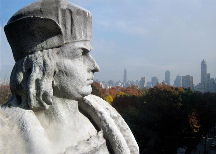 Living room above Columbus Circle in NYC, with statue popping up in center, Tatsu Nishi, cool public art
