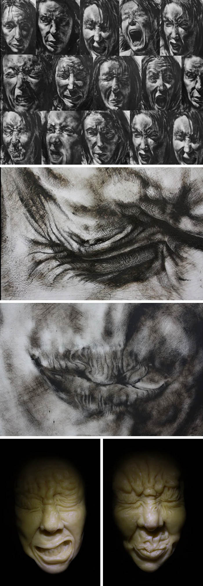 Beeswax self-portrait sculptures and illustrations reflecting depression and anxiety by Clara Lieu, Contemporary sculpture, RISD