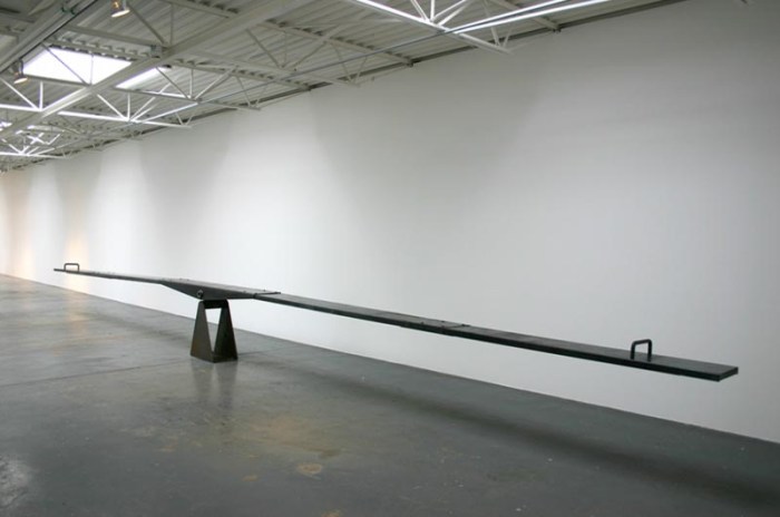 Extra long see saw, contemporary scultpure, play sculpture, Karen Olivier, Socrates Sculpture Park