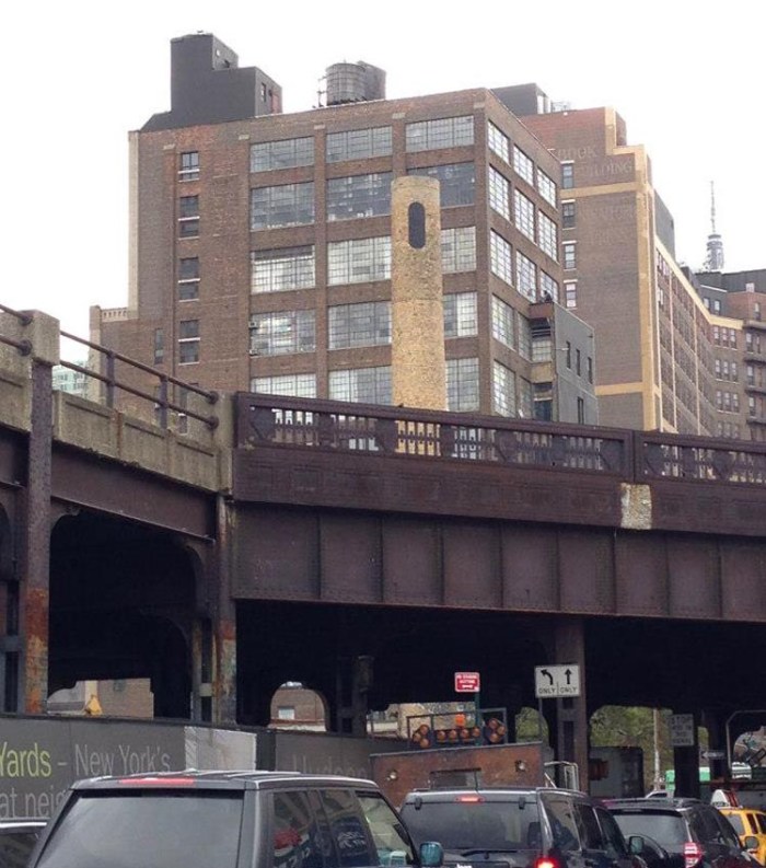 Blps around NYC and the High Line in honor of Richard Arschwager retrospective at Whitney, Blp on smokestack
