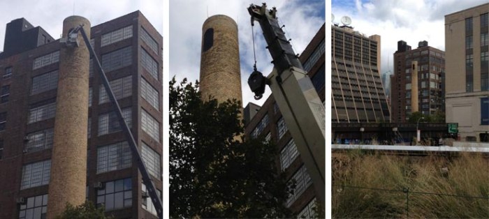 Blps around NYC and the High Line in honor of Richard Arschwager retrospective at Whitney, Blp on smokestack