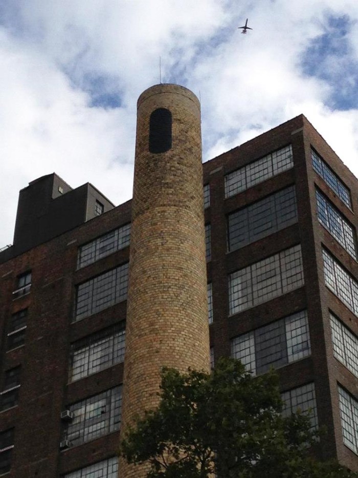 Blps around NYC and the High Line in honor of Richard Arschwager retrospective at Whitney, Blp on smokestack