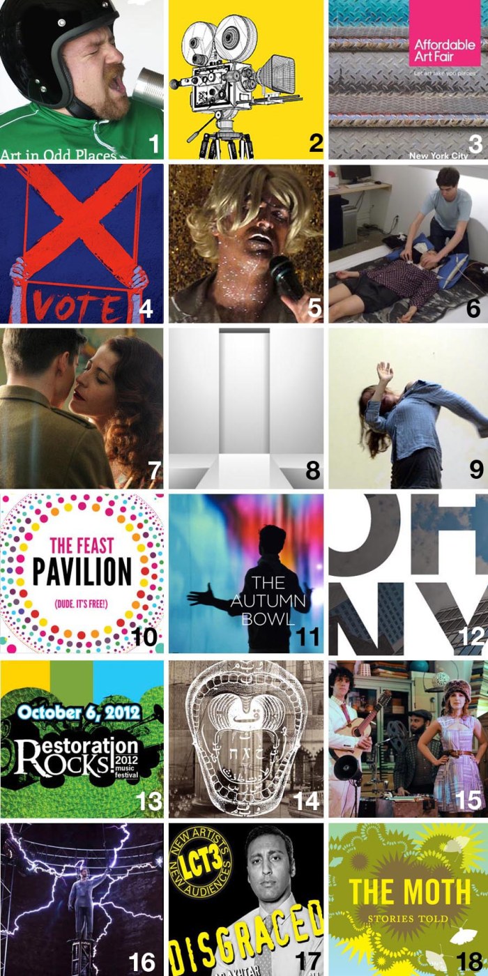 CultureOnTheCheap_NYC_Wknd_10-5-2012_collabcubed Free & Cheap things to do in NYC weekend of 10/5/2012, Fun Free and Cheap NYC events in art, architecture, film, theater, dance, design, lectures, Art events, Theater events, Film, Festivals, Food