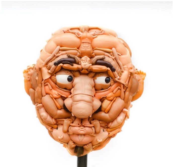 cool and freaky sculptures made with dolls, sculptural busts made with dolls and toys, Freya Jobbins, Contemporary Australian art