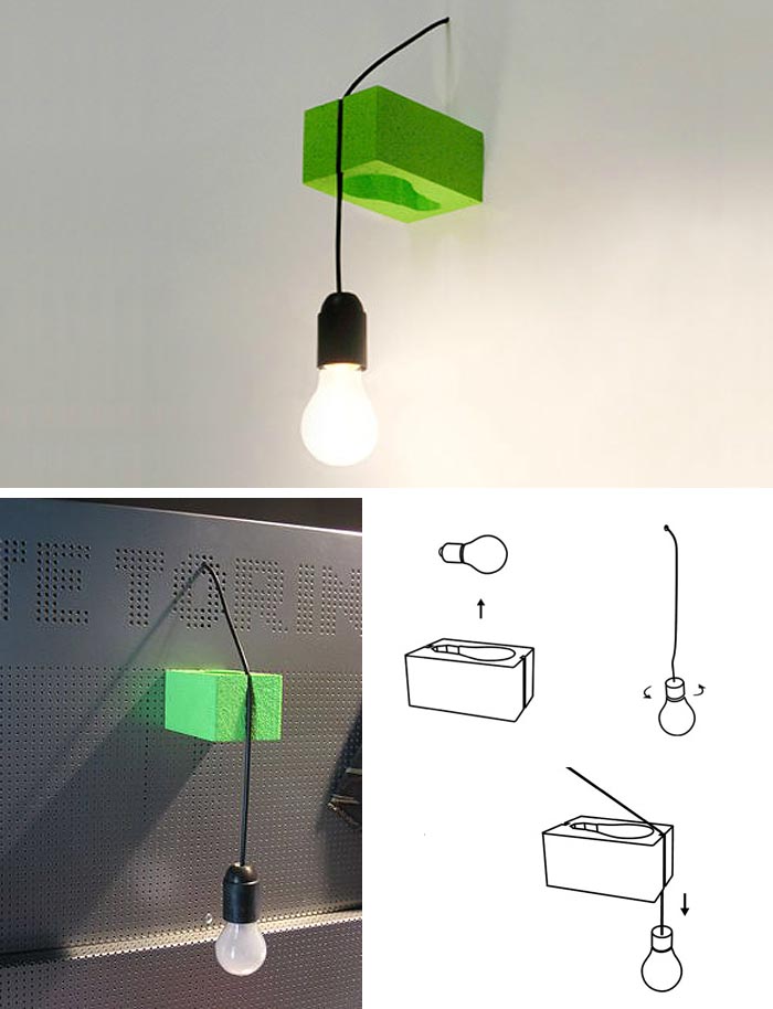 Clever lamp design that integrates packaging as part of the simple lamp design. Boca Design, Italy