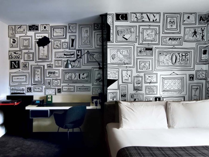 Illustration, Graphic Design, Writing on the walls at the Ace Hotel, FlexFit, Fun Decor, typography