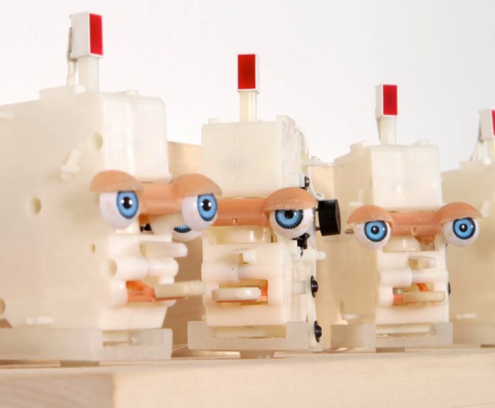 Robots, Playdoh, humorous sculpture make in assemby line style by Fernando Orellana