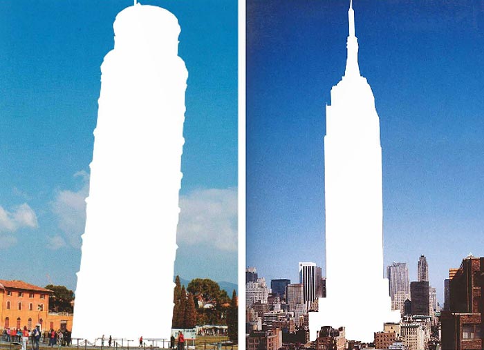 Contemporary Mexican art, photography, collage. Architecture cut out from photographs. Jose Davila