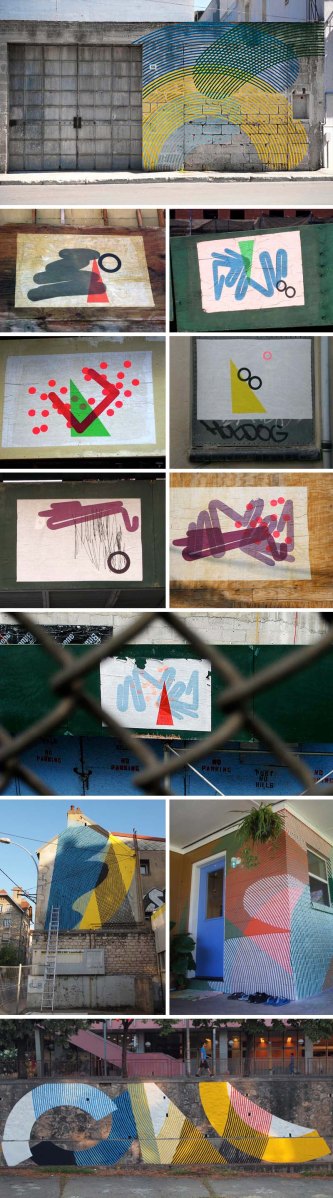 beautiful geometric and patterned street art by momo; outdoor festival; nyc street art