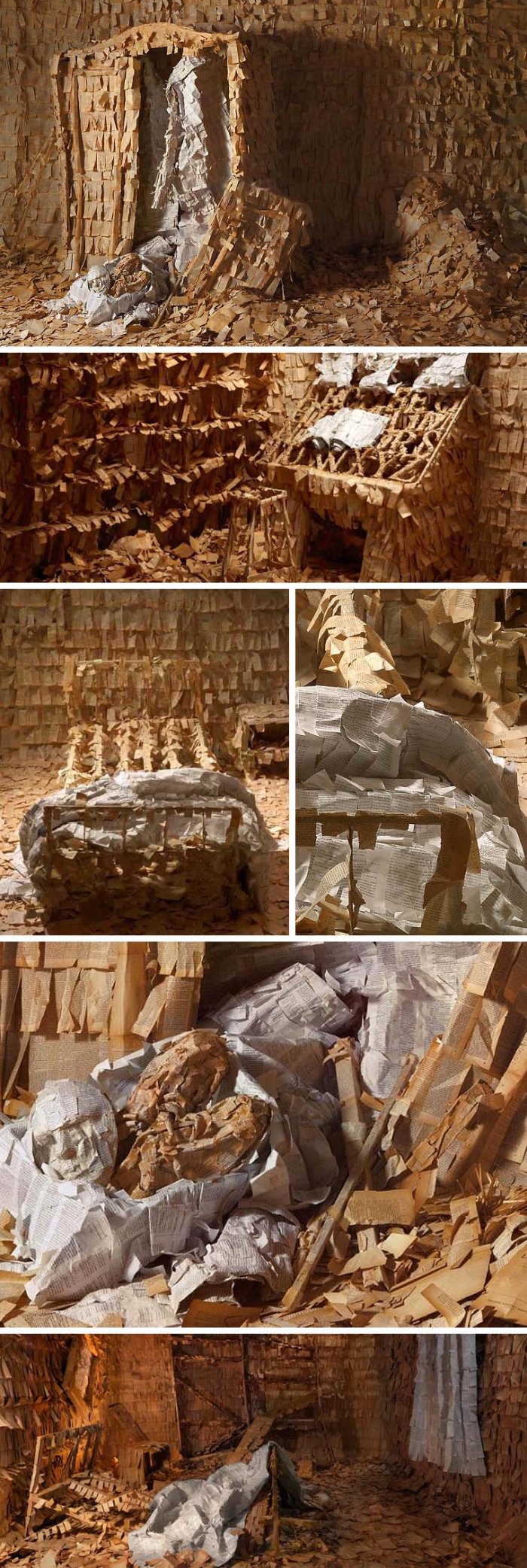 Studio Apartment installation made with book pages by Pablo Lehmann, Anthropologie, Miami, Argentinean Artist