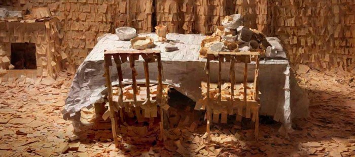 Studio Apartment installation made with book pages by Pablo Lehmann, Anthropologie, Miami, Argentinean Artist