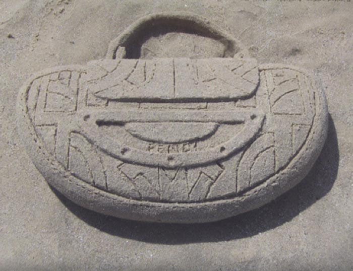 handbags, purses, pocketbooks made from sand on the beach by Shelley Miller