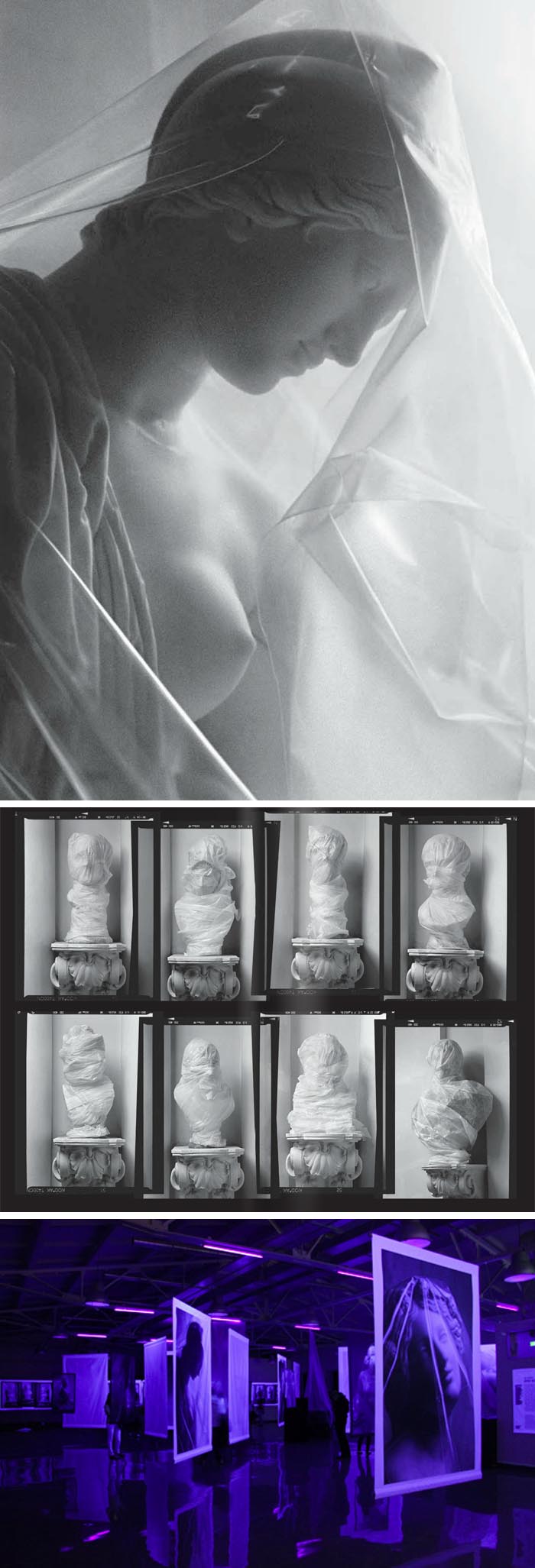 The New Hermitage, photographs of marble busts smothered/wrapped in polyethylene, contemporary Russian art and photography