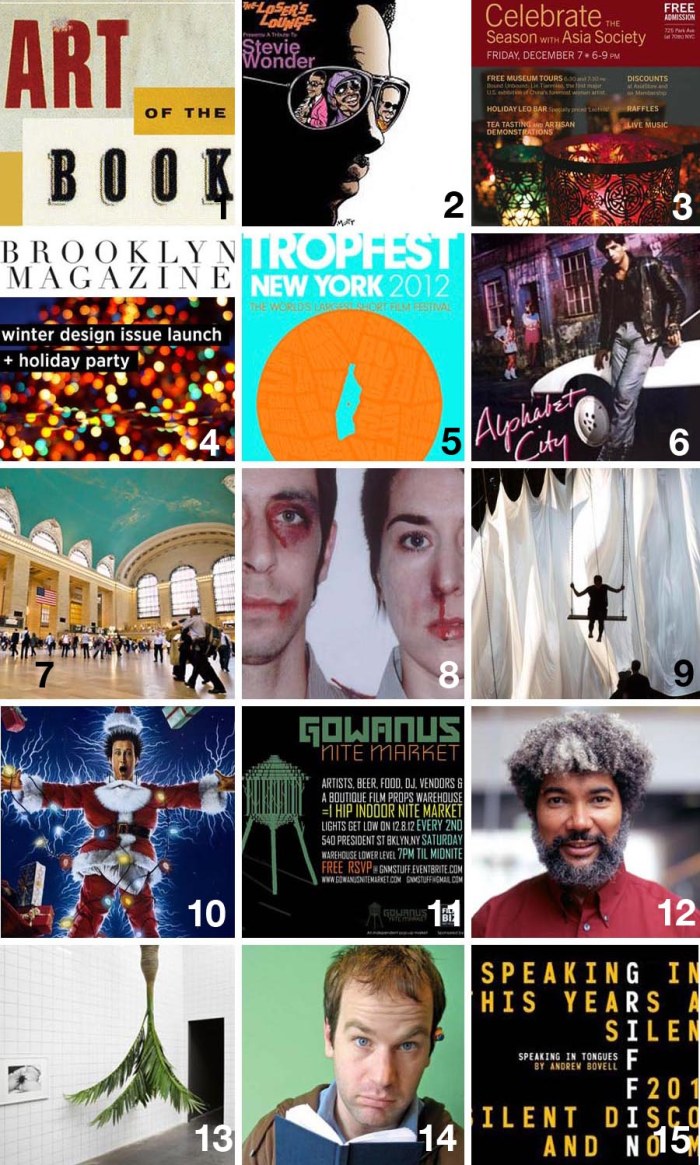 Free and Cheap NYC cultural events for the weekend of 12/7/12 through 12/9/12. Free things to do in NYC in December 2012, art and music events, dance, theater, film, food, fun, architecture, festive, cool things to do in NYC