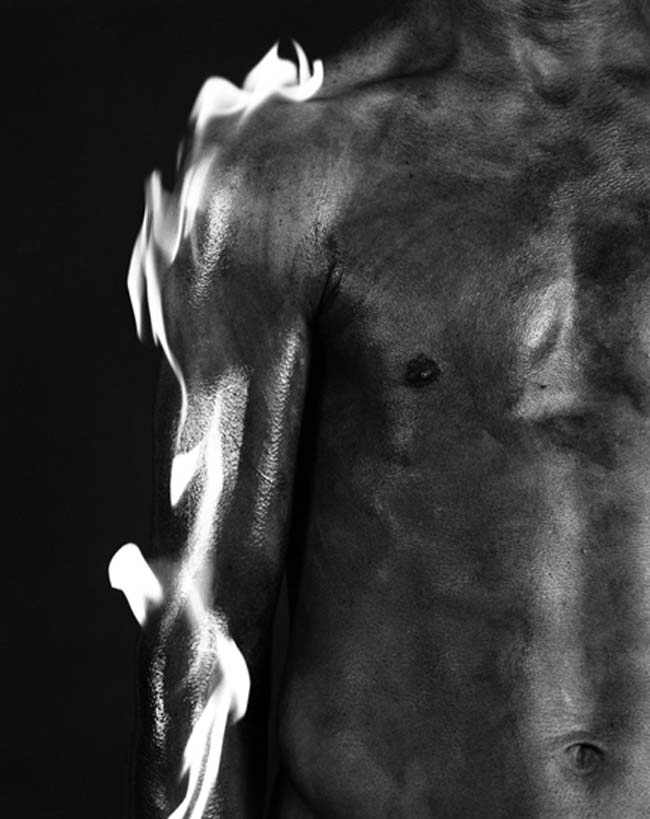 Fred Cray Black and White Self Portraits, lit on fire, Literary-inspired as well as anti-war photographs