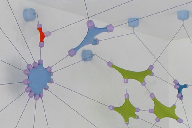 Fleece and rope sculptural installations, cool colorful installations by R Justin Stewart