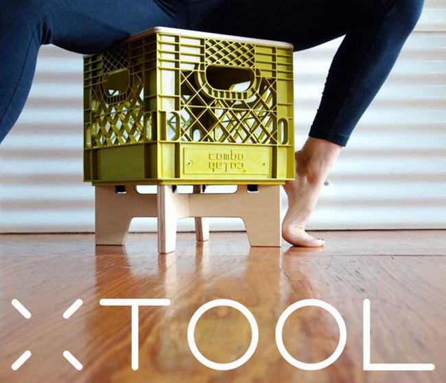 crate stool, repurposed milk crate, xtool, combo colab, upcycled furniture, kickstarter project