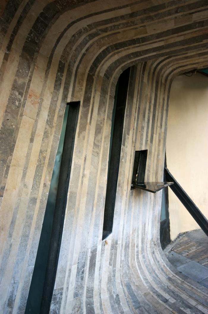 Unique bent wood facade in Iran, Dayereh Snack Bar, Circle Snack bar by Farshad Mehdizadeh, cool facade design