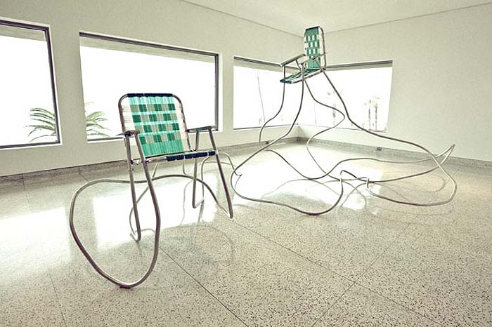 lawn chair sculptures by Andy Ralph, Suburban lawn objects as sculpture, contemporary sculpture and art
