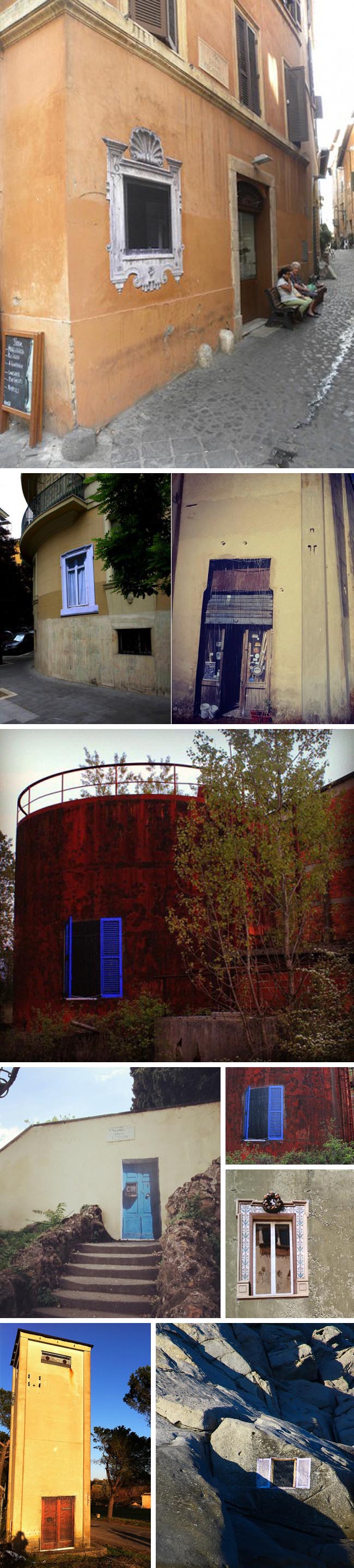 Sbagliato, window wheat pastings from Roman street art collective Sbagliato. Graffiti, street art, wheat paste, doors and windows