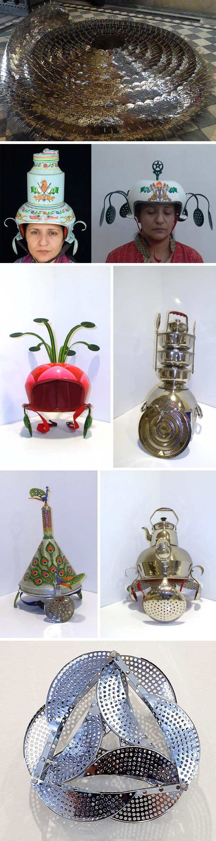 Contemporary Pakistani art, Adeela Suleman, found art sculpture and helmets
