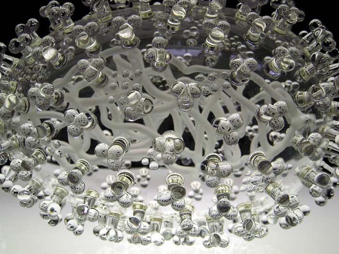 Glass Microbology sculptures, infectious diseases as beautiful glass objects, Luke Jerram