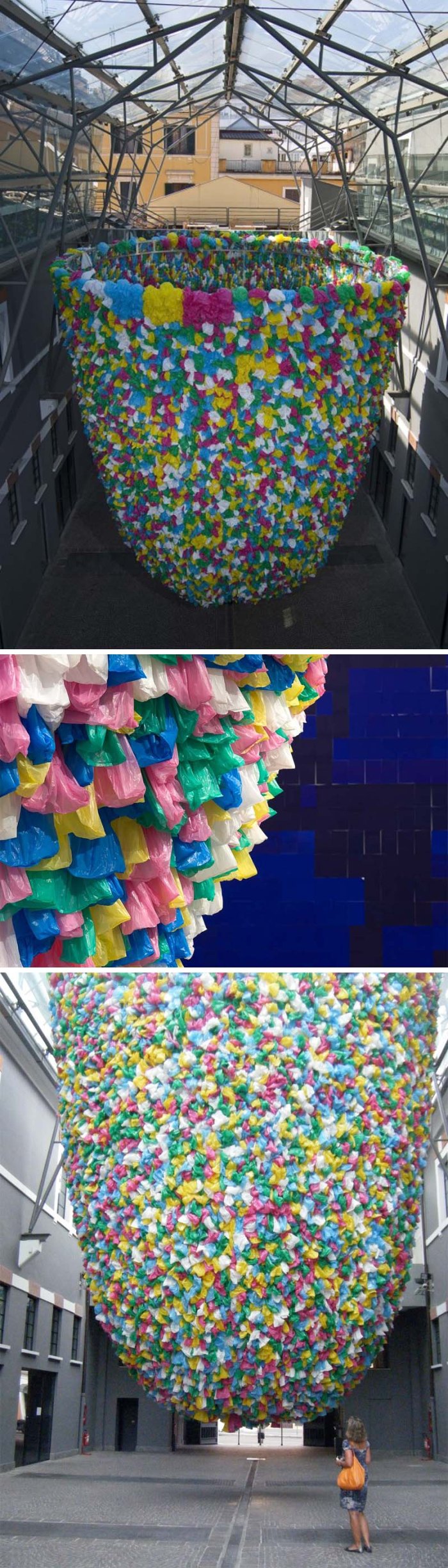 contemporary art installation using plastic bags by pascale Marthine Tayou at Macro, Rome