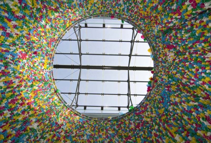 contemporary art installation using plastic bags by pascale Marthine Tayou at Macro, Rome