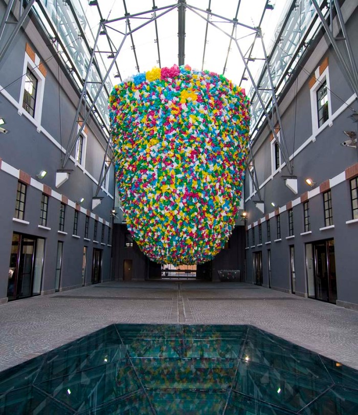 contemporary art installation using plastic bags by pascale Marthine Tayou at Macro, Rome