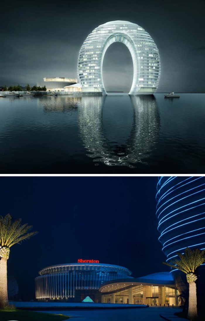 Contemporary hotel architecture, Contemporary Chinese Architecture, MAD architects, horshoe structure, cool hotel exterior