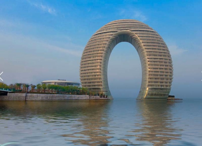 Contemporary hotel architecture, Contemporary Chinese Architecture, MAD architects, horshoe structure, cool hotel exterior