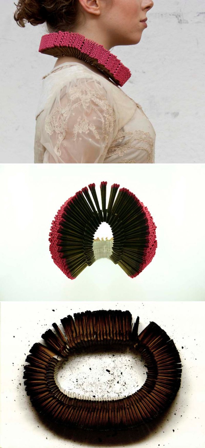 Matchstick Necklace by Joseph Escobar, RISD ID, cool jewelry concept, jewelry made with matchstick packs