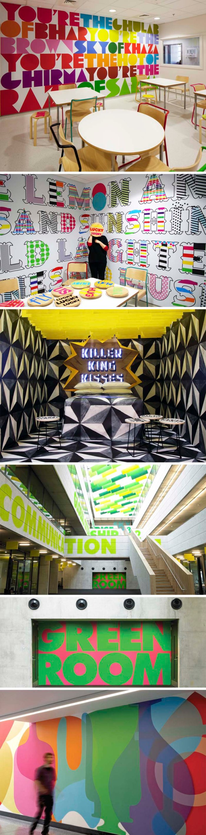 Morag Myerscough, Studio Myerscough, Typography, fun environmental graphics, bold colored type murals