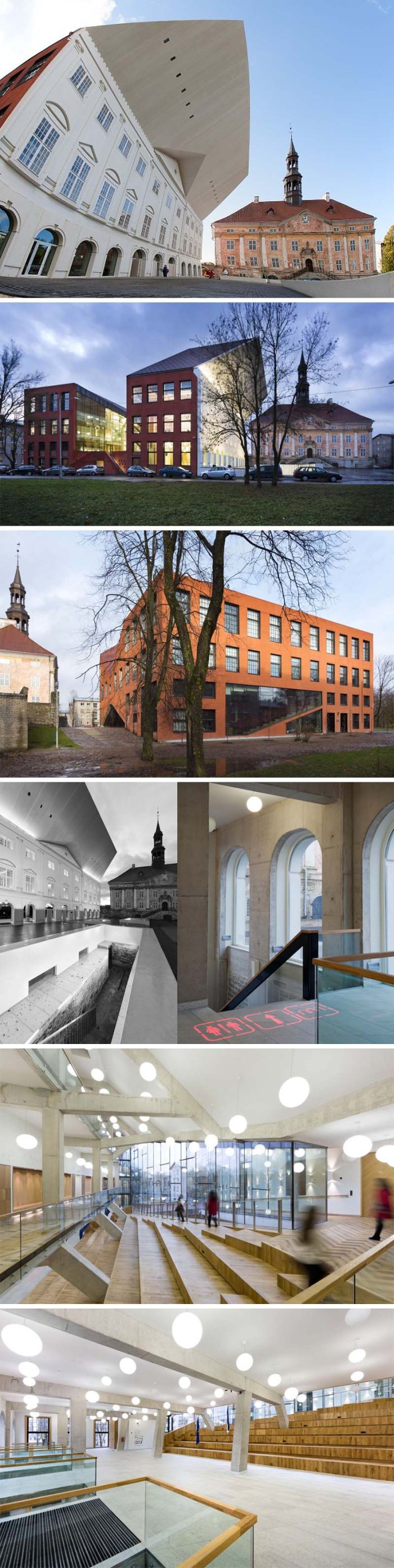 Narva College, Estonia, Concrete Facade mimics old architecture with rest of building contemporary architecture, Katrin Koov, Indrek Peil, Siiri Vallner