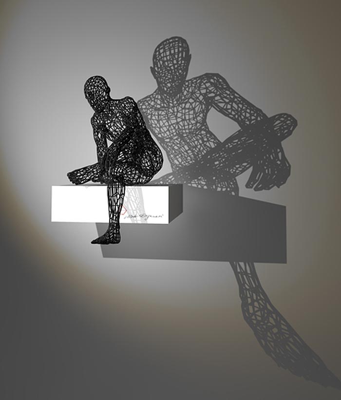 contemporary sculpture, surreal sculpture working with polymide and shadows, virtuality, Lutz Wagner, Moto Waganari